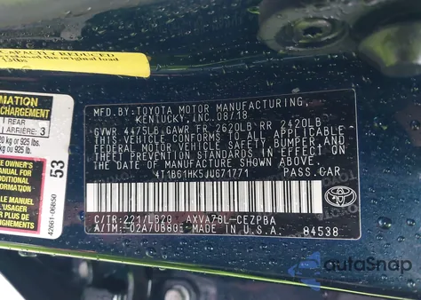 2018 Toyota Camry Xse из США, поврежденный, VIN 4T1B61HK5JU671771